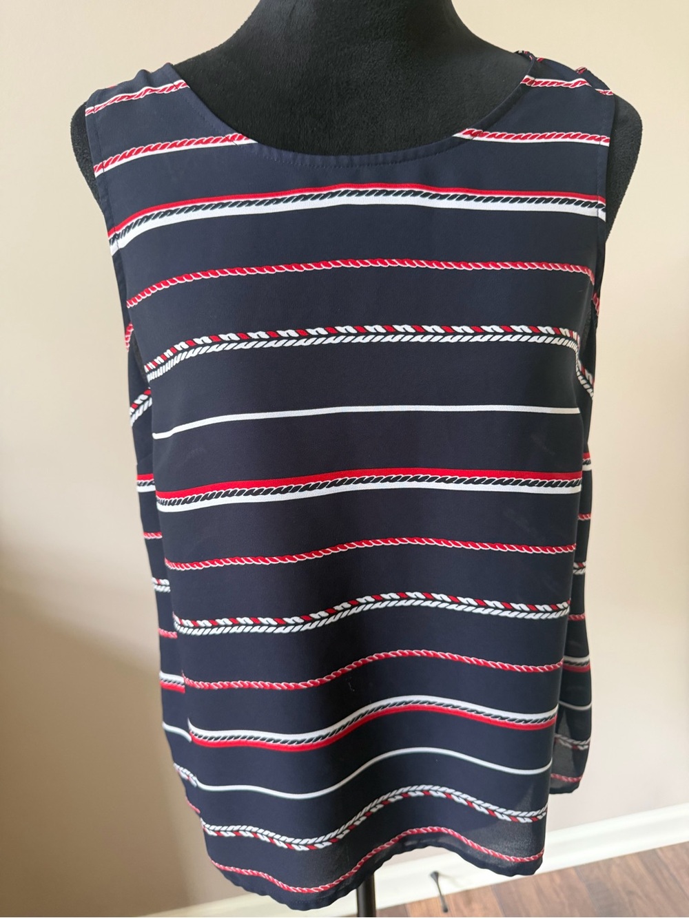Talbots Nautical Navy Striped Sleeveless Shell Top SMALL